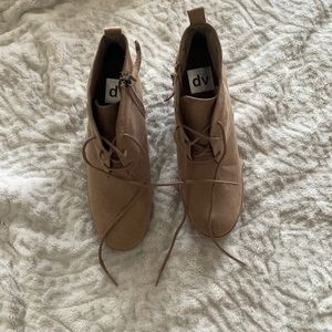 DV Terri Light Taupe Lace Up Wedge Booties Women's